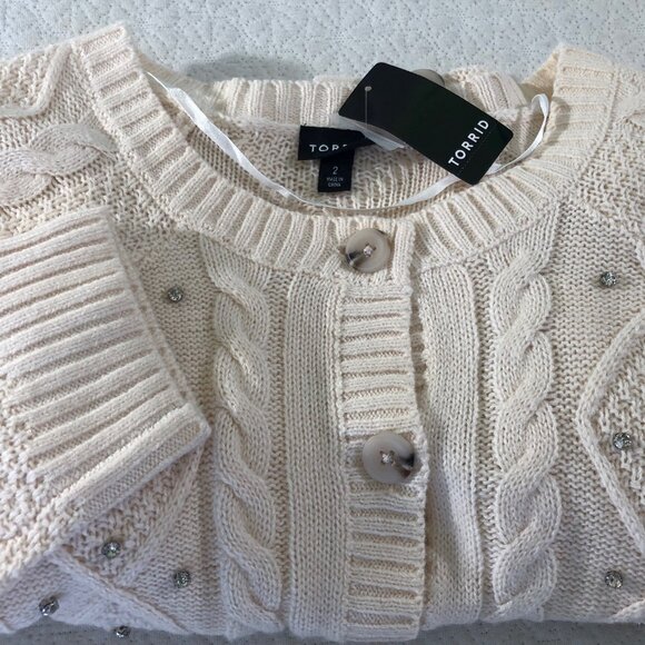 torrid Sweaters - Torrid Women's Cardigan Button Front Size 2X Crochet Knit NWT Cream Studded NWT